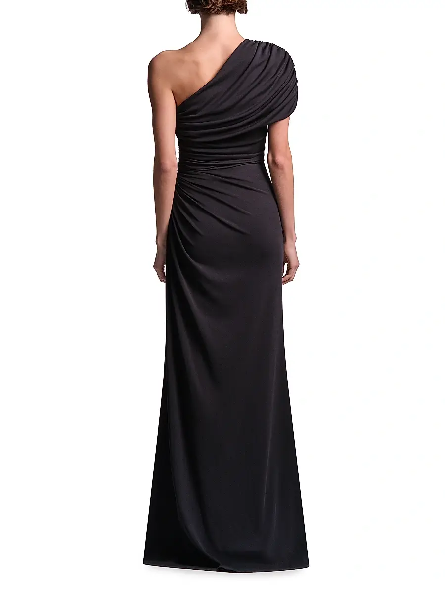bcbg one shoulder dress black BCBGMAXAZRIA Solina Ruched One-Shoulder Gown - Crafted of stretch jersey