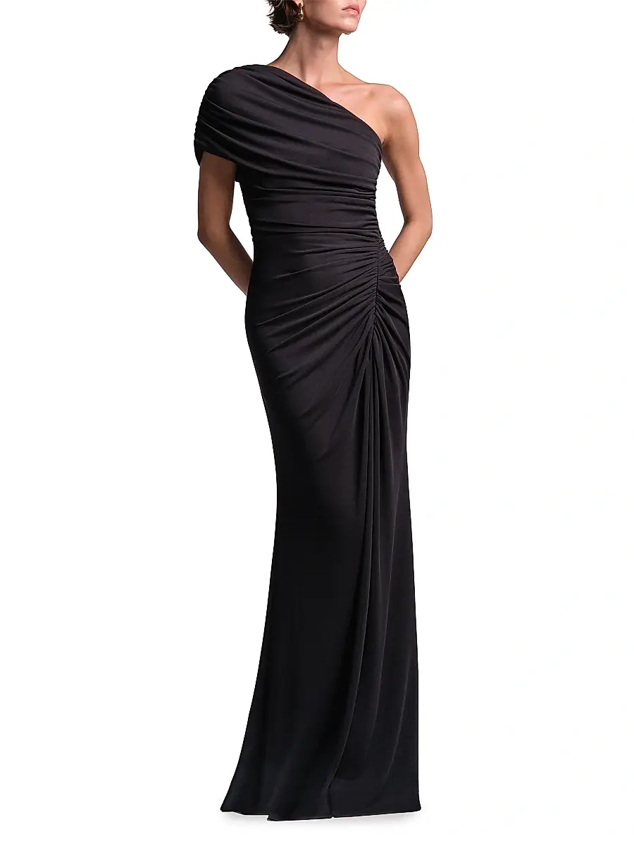BCBGMAXAZRIA Women's Solina Ruched One-Shoulder Gown | Thumbnail 5 BCBGMAXAZRIA Women's Solina Ruched One-Shoulder Gown | Thumbnail 5