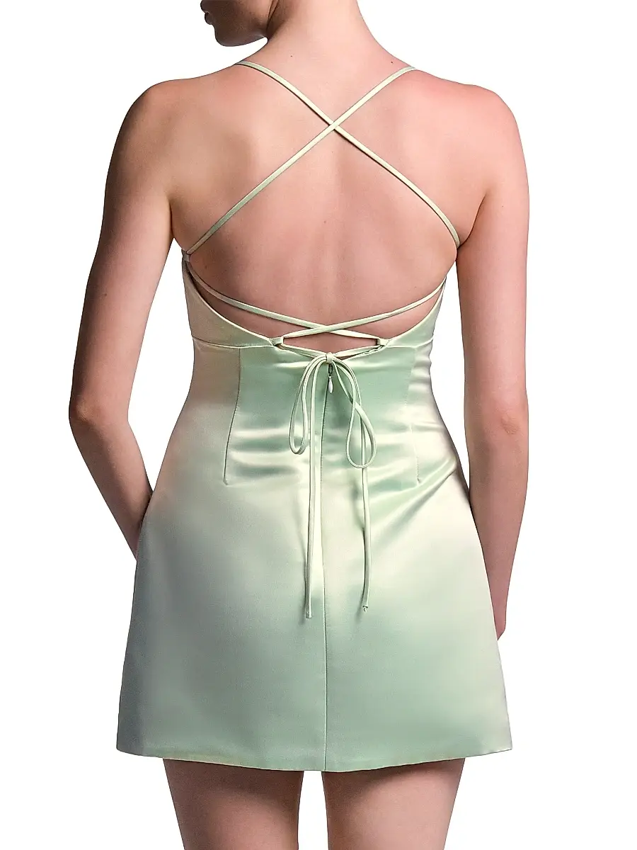 BCBGMAXAZRIA Women's Serene Lace-Up Back Satin Mini Dress | Thumbnail 4 BCBGMAXAZRIA Women's Serene Lace-Up Back Satin Mini Dress | Thumbnail 4