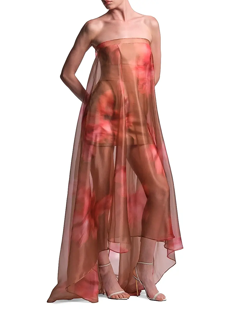 BCBGMAXAZRIA Women's Annika Watercolor Floral Strapless Gown | Thumbnail 3