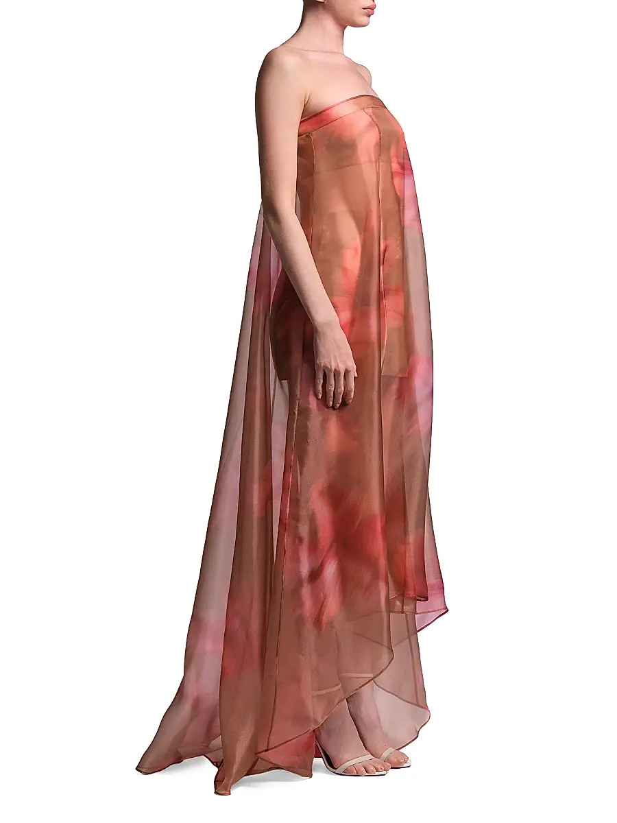 BCBGMAXAZRIA Women's Annika Watercolor Floral Strapless Gown | Thumbnail 4