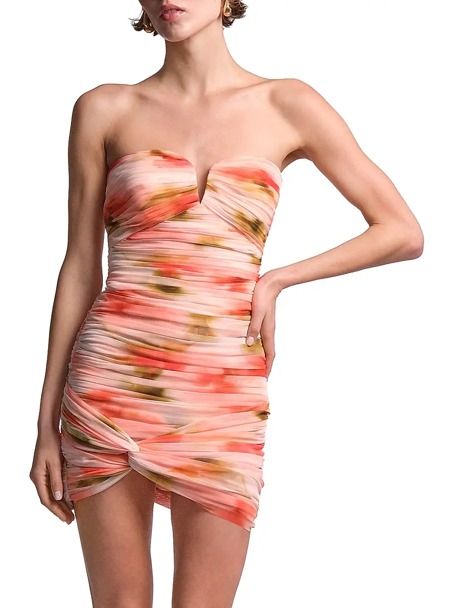 BCBGMAXAZRIA Women's Elia Floral Ruched Mini Dress | Thumbnail 2