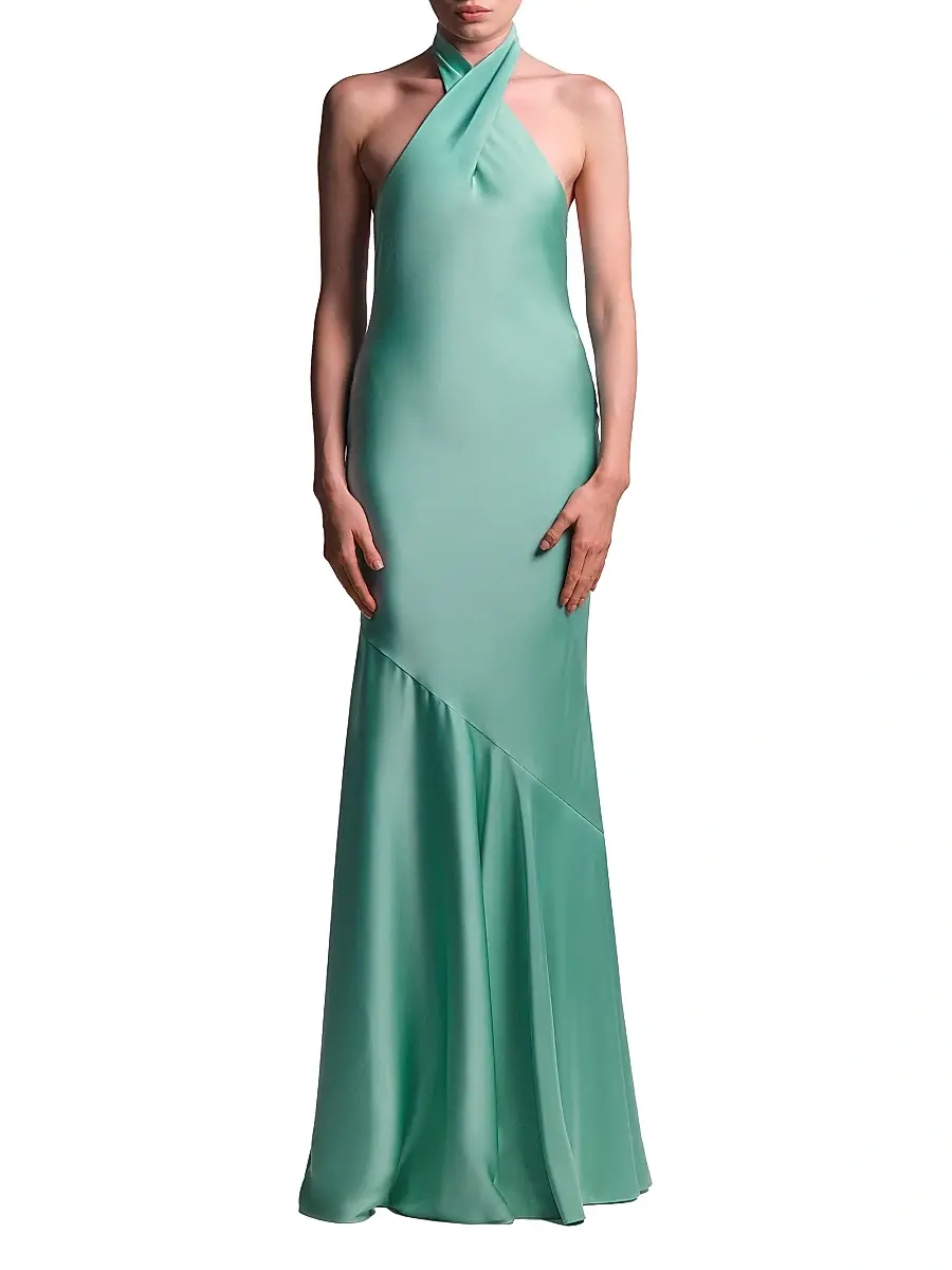 BCBGMAXAZRIA Women's Evelyn Satin Halter Gown | Thumbnail 2 BCBGMAXAZRIA Women's Evelyn Satin Halter Gown | Thumbnail 2