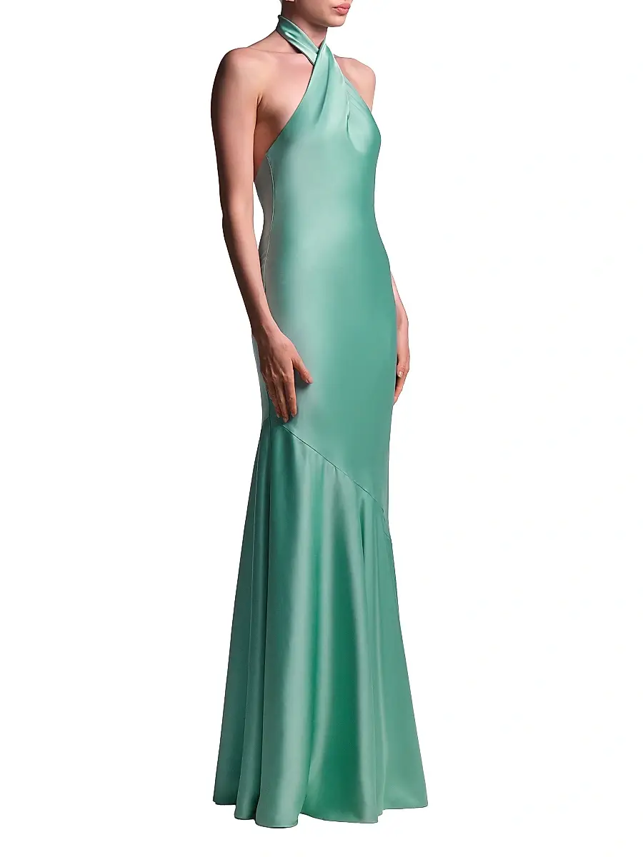 BCBGMAXAZRIA Women's Evelyn Satin Halter Gown | Thumbnail 3 BCBGMAXAZRIA Women's Evelyn Satin Halter Gown | Thumbnail 3