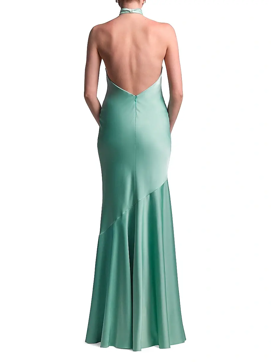 BCBGMAXAZRIA Women's Evelyn Satin Halter Gown | Thumbnail 4 BCBGMAXAZRIA Women's Evelyn Satin Halter Gown | Thumbnail 4