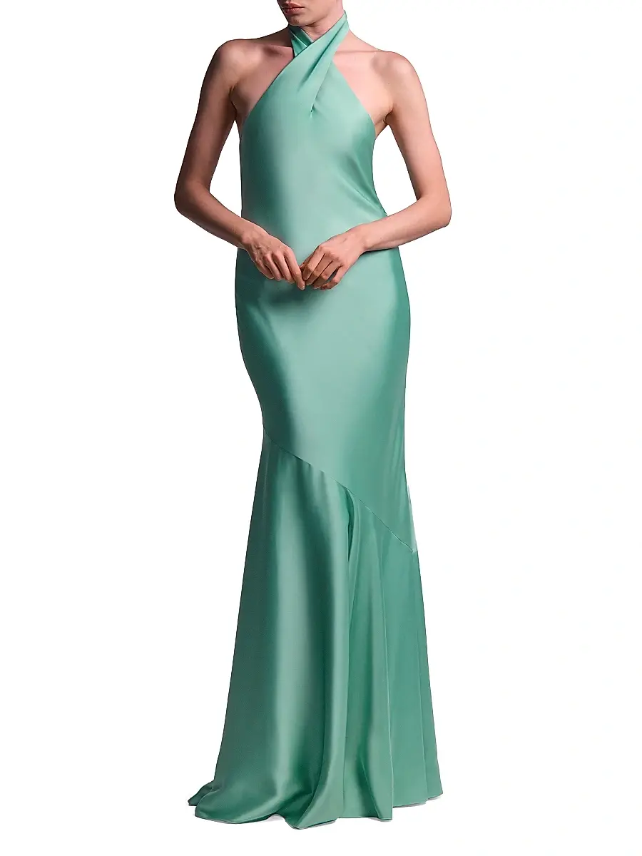 BCBGMAXAZRIA Women's Evelyn Satin Halter Gown | Thumbnail 5 BCBGMAXAZRIA Women's Evelyn Satin Halter Gown | Thumbnail 5