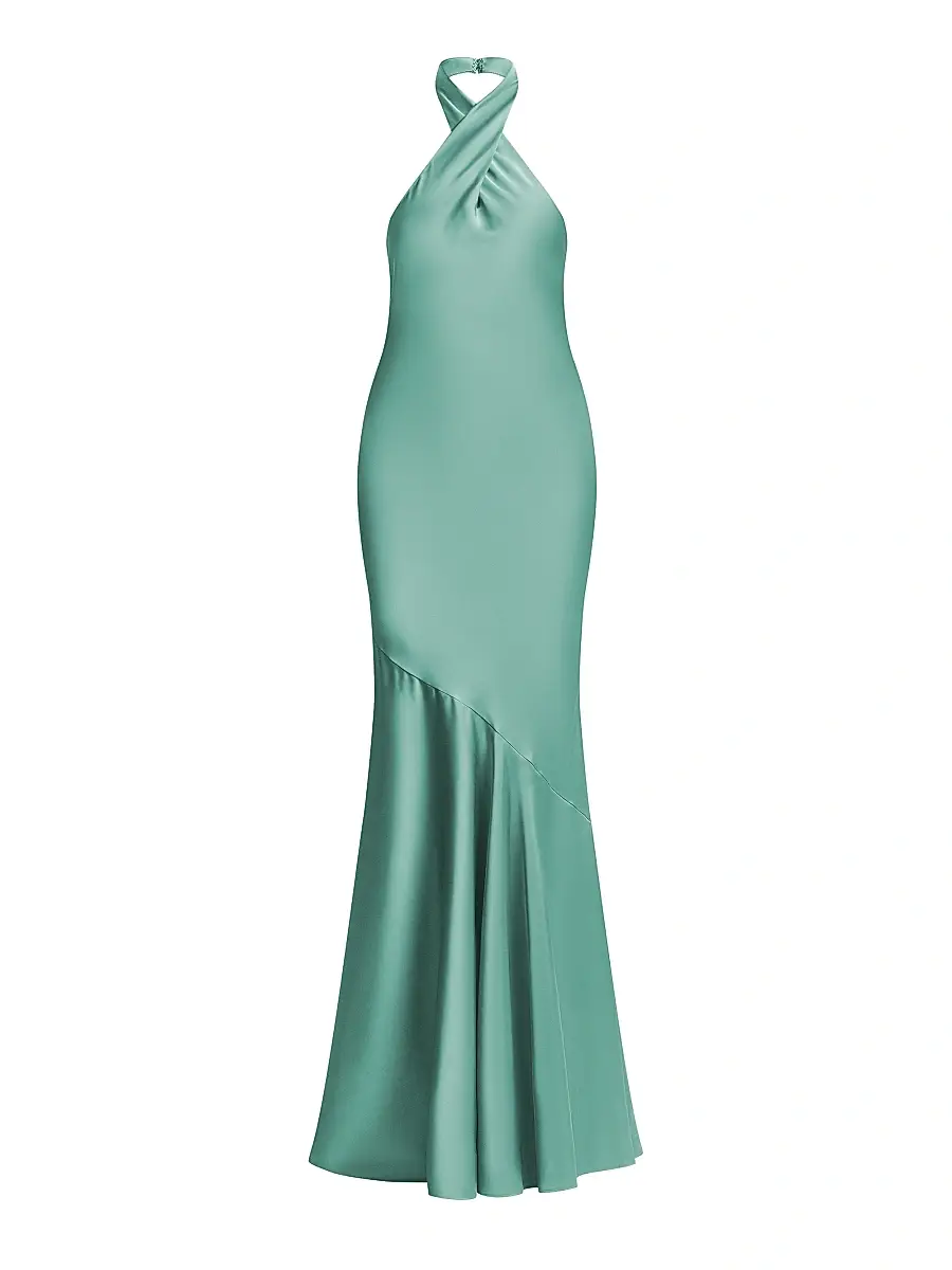 BCBGMAXAZRIA Women's Evelyn Satin Halter Gown - Eucalyptus | Image 1 BCBGMAXAZRIA Women's Evelyn Satin Halter Gown - Eucalyptus | Image 1