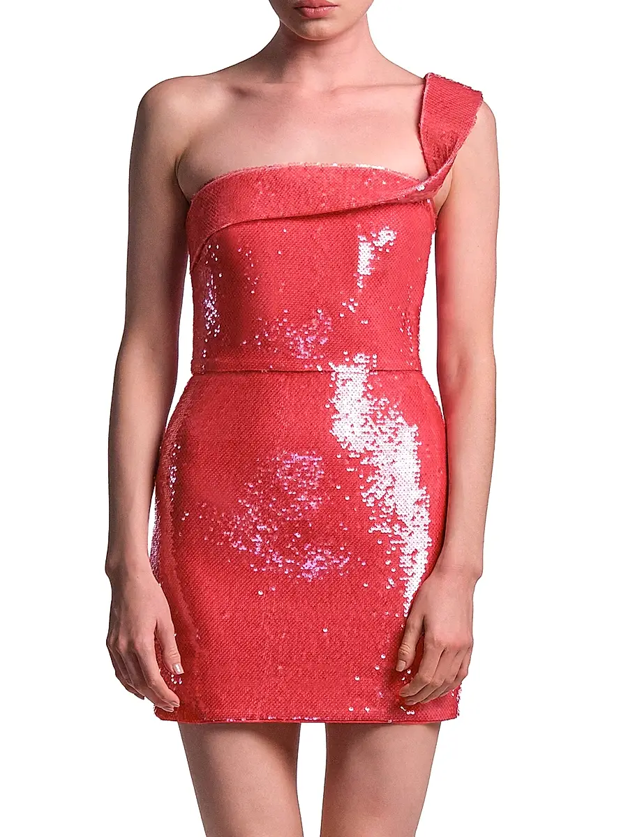 BCBGMAXAZRIA Women's Maci Sequined One-Shoulder Mini Dress | Thumbnail 2 BCBGMAXAZRIA Women's Maci Sequined One-Shoulder Mini Dress | Thumbnail 2