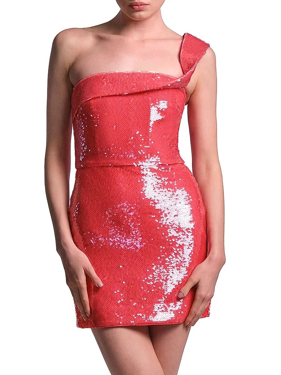 BCBGMAXAZRIA Women's Maci Sequined One-Shoulder Mini Dress | Thumbnail 5 BCBGMAXAZRIA Women's Maci Sequined One-Shoulder Mini Dress | Thumbnail 5