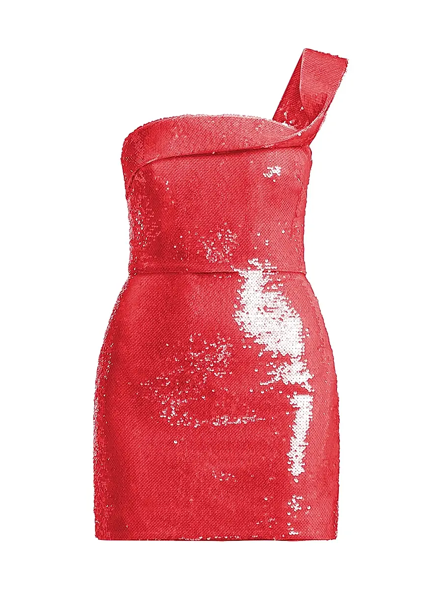 BCBGMAXAZRIA Women's Maci Sequined One-Shoulder Mini Dress - Candy Pink | Image 1 BCBGMAXAZRIA Women's Maci Sequined One-Shoulder Mini Dress - Candy Pink | Image 1