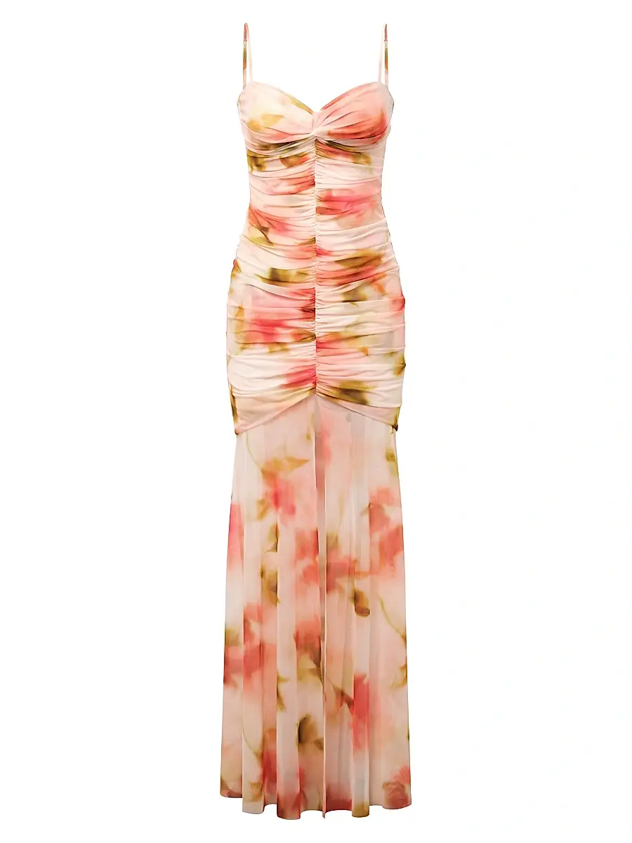 BCBGMAXAZRIA Women's Soraya Watercolor Ruched Gown - Floral Echo Print | Image 1 BCBGMAXAZRIA Women's Soraya Watercolor Ruched Gown - Floral Echo Print | Image 1