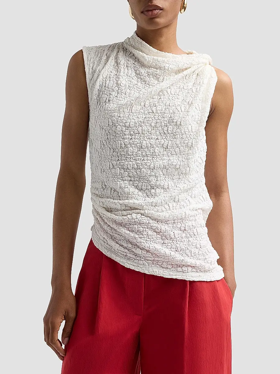 Proenza Schouler White Label Women's Circe Draped Floral Cotton-Blend Top | Thumbnail 4 Proenza Schouler White Label Women's Circe Draped Floral Cotton-Blend Top | Thumbnail 4