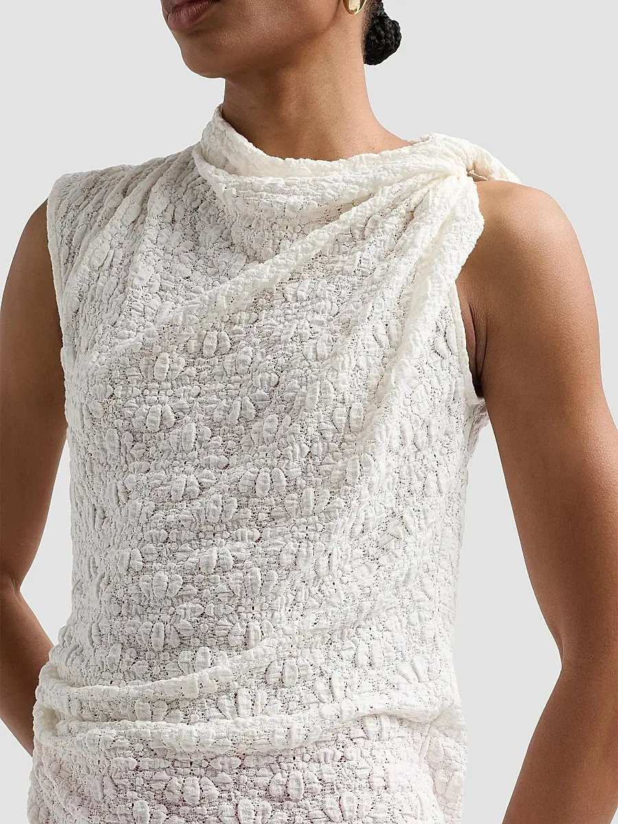 Proenza Schouler White Label Women's Circe Draped Floral Cotton-Blend Top | Thumbnail 5 Proenza Schouler White Label Women's Circe Draped Floral Cotton-Blend Top | Thumbnail 5