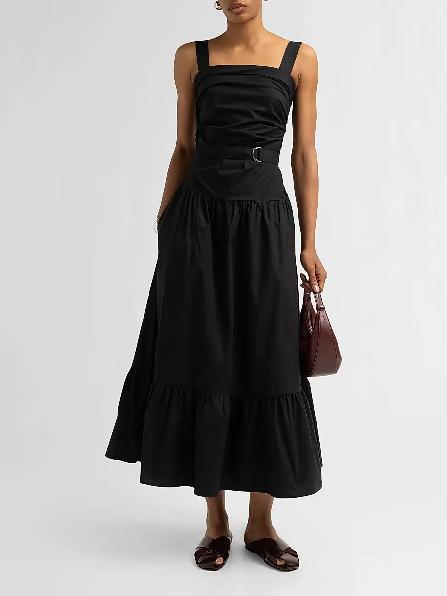 Proenza Schouler White Label Women's Natalie Stretch-Cotton Tie-Waist A-Line Midi Dress | Thumbnail 2 Proenza Schouler White Label Women's Natalie Stretch-Cotton Tie-Waist A-Line Midi Dress | Thumbnail 2