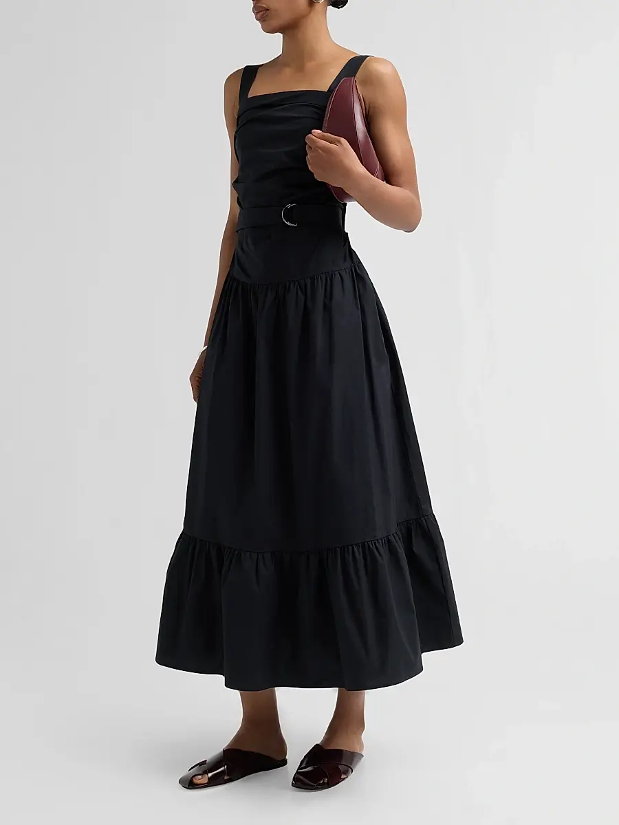 Proenza Schouler White Label Women's Natalie Stretch-Cotton Tie-Waist A-Line Midi Dress | Thumbnail 4 Proenza Schouler White Label Women's Natalie Stretch-Cotton Tie-Waist A-Line Midi Dress | Thumbnail 4