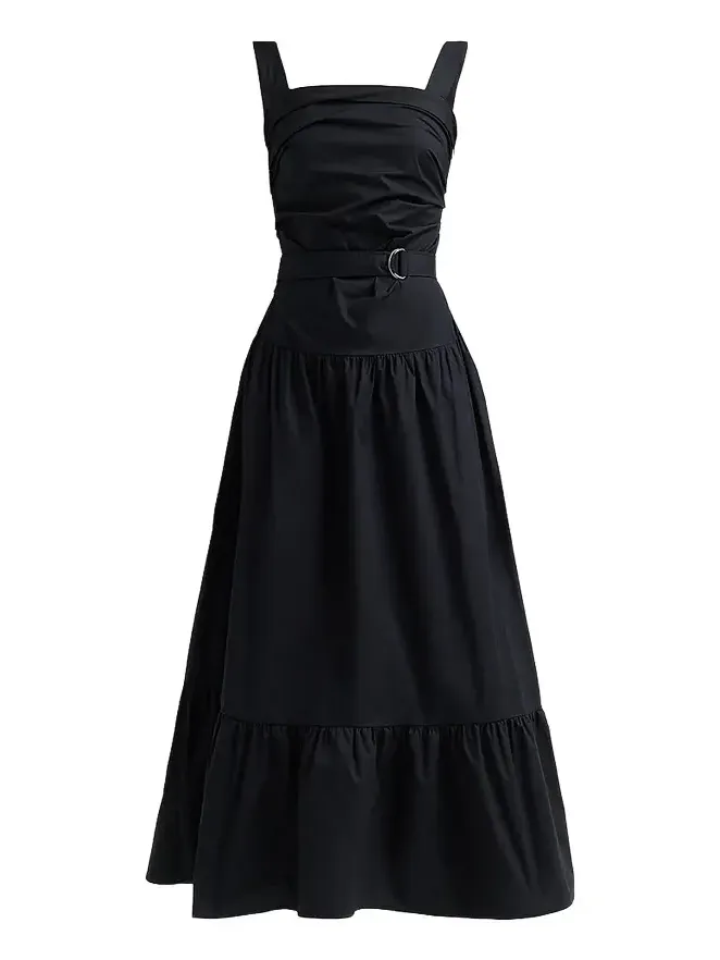 Women's Natalie Stretch-Cotton Tie-Waist A-Line Midi Dress