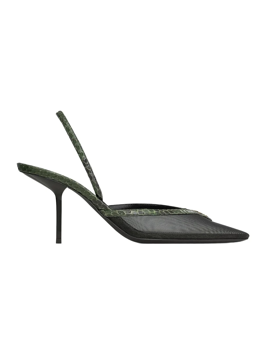 Women's Folie Slingback Pumps in Mesh and Python - Black Musk Women's Folie Slingback Pumps in Mesh and Python - Black Musk