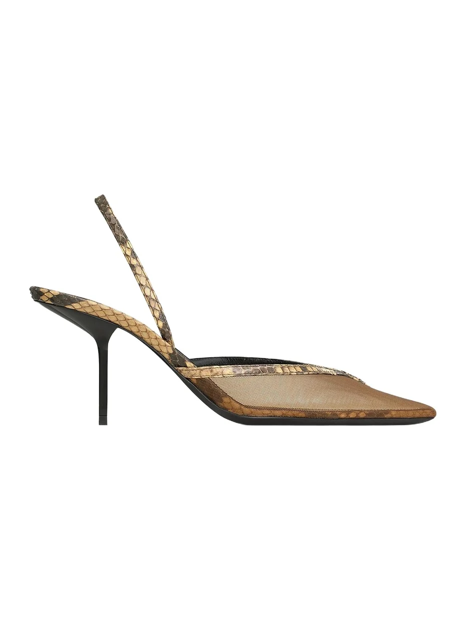 Women's Folie Slingback Pumps in Mesh and Python - Sand Women's Folie Slingback Pumps in Mesh and Python - Sand