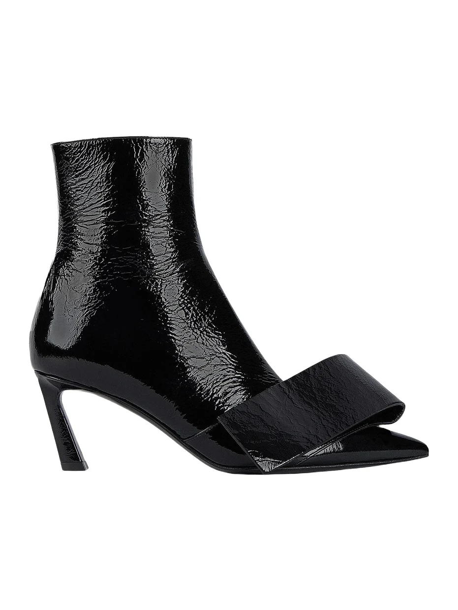 Women's Twisted Ribbon Ankle Boots in Shiny Naplack Leather Women's Twisted Ribbon Ankle Boots in Shiny Naplack Leather