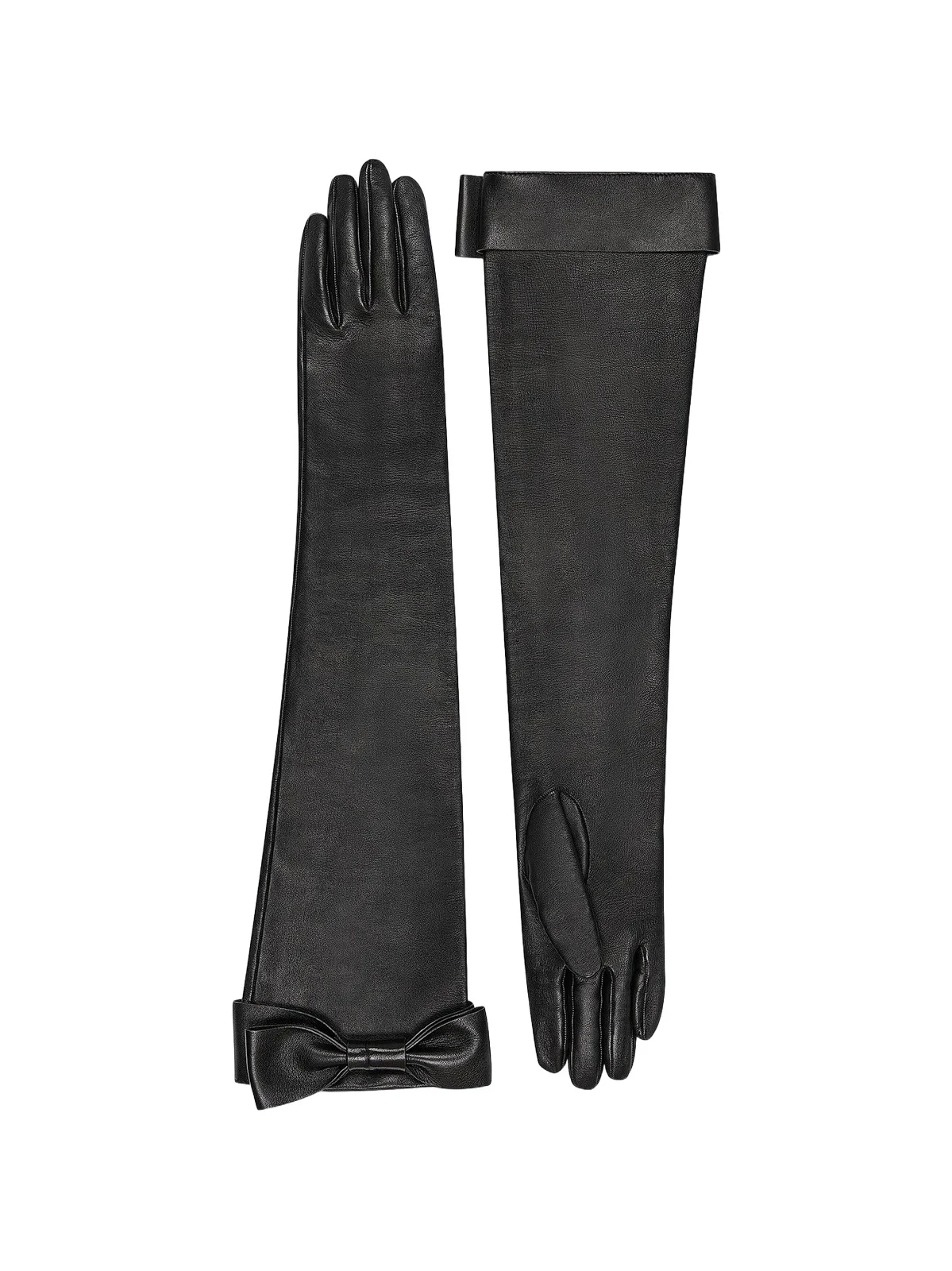 Women's Long Gloves in Nappa Leather with Bow - Black