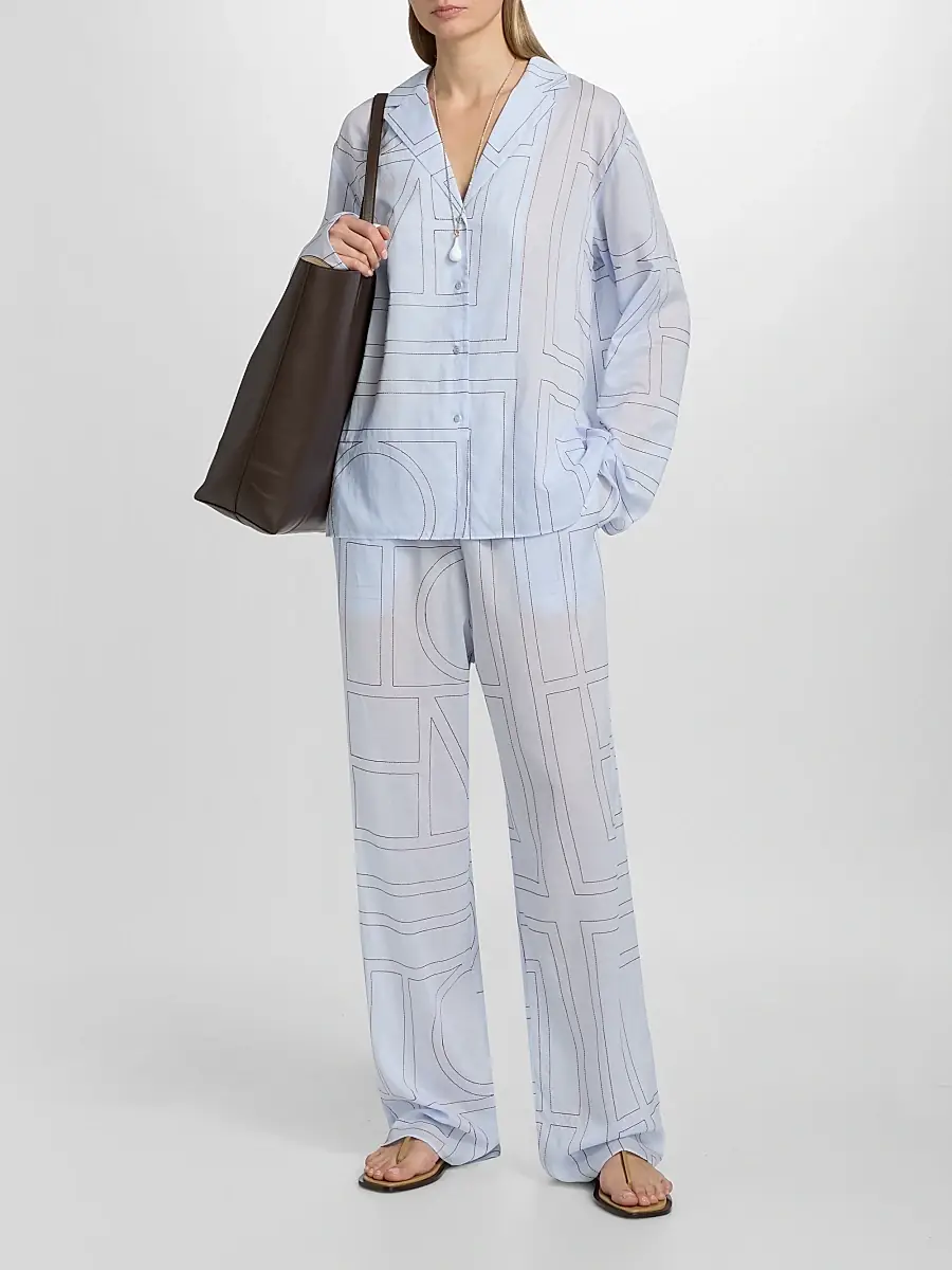 TOTEME Women's Monogram Cotton-Blend Pajama Pants | Thumbnail 2