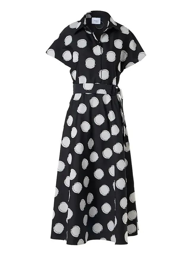 Women's Fringed Polka Dot Jacquard Midi Shirtdress