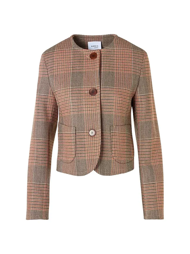 Akris punto Women's Glen Check Virgin Wool-Blend Jacket - Beige Mocca Orange - Size 16 | Image 1 Akris punto Women's Glen Check Virgin Wool-Blend Jacket - Beige Mocca Orange - Size 16 | Image 1