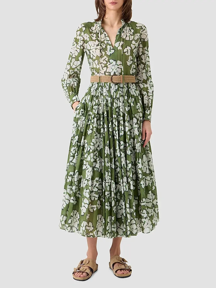Akris punto Women's Floral Cotton Belted Midi Dress | Thumbnail 2 Akris punto Women's Floral Cotton Belted Midi Dress | Thumbnail 2