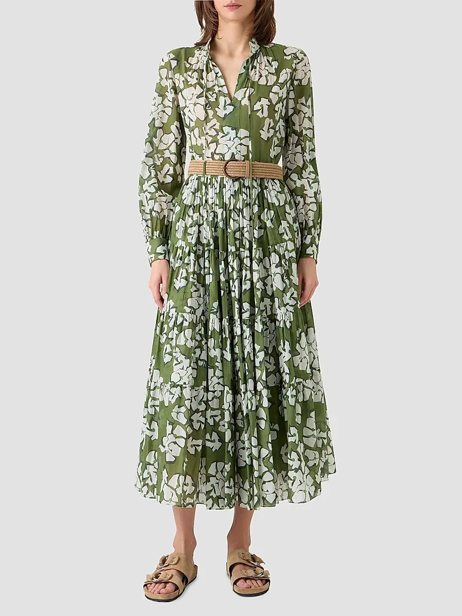 Akris punto Women's Floral Cotton Belted Midi Dress | Thumbnail 4 Akris punto Women's Floral Cotton Belted Midi Dress | Thumbnail 4