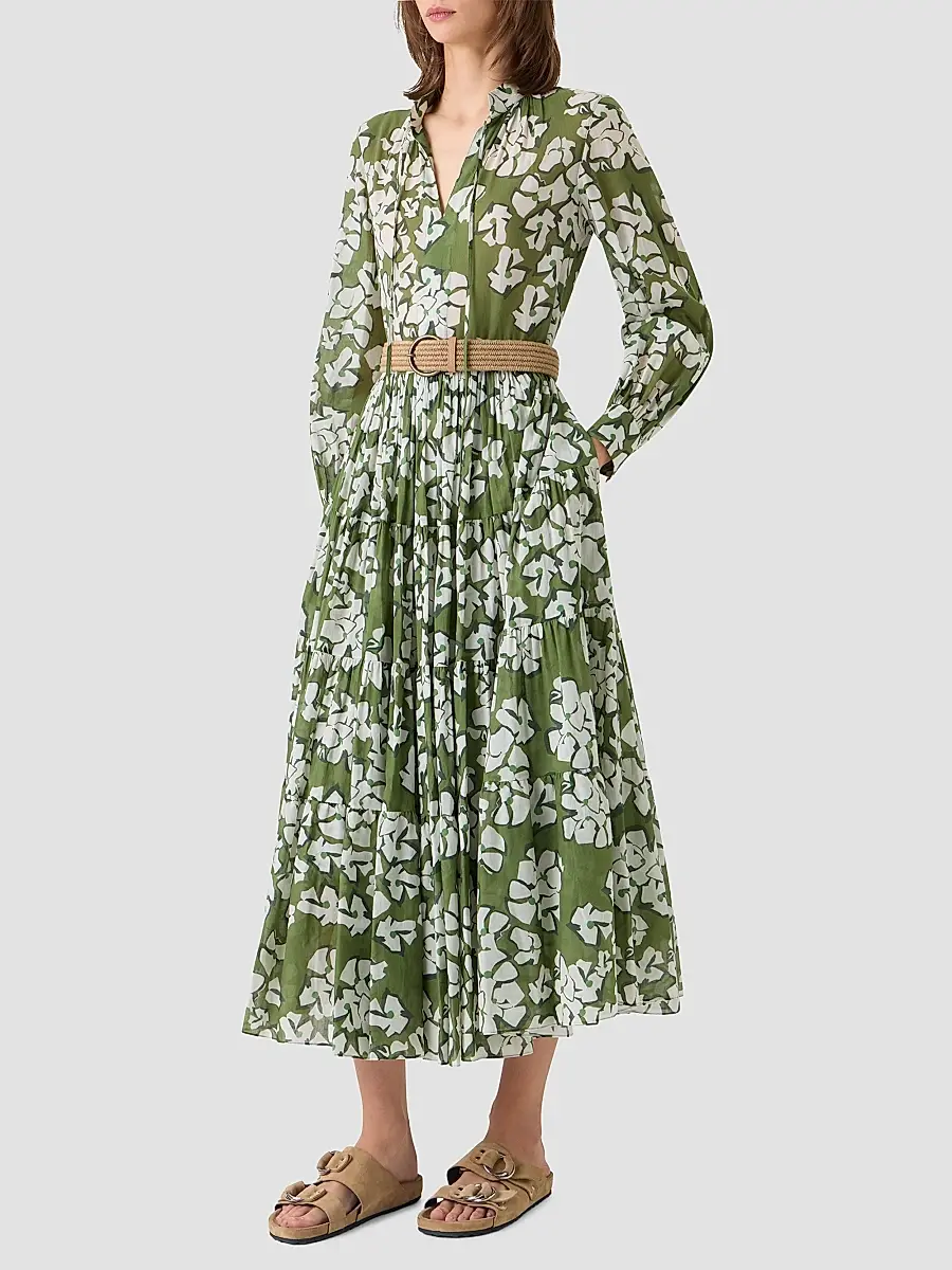 Akris punto Women's Floral Cotton Belted Midi Dress | Thumbnail 6 Akris punto Women's Floral Cotton Belted Midi Dress | Thumbnail 6
