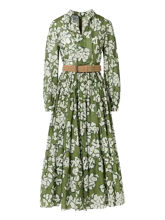 Women's Floral Cotton Belted Midi Dress Women's Floral Cotton Belted Midi Dress
