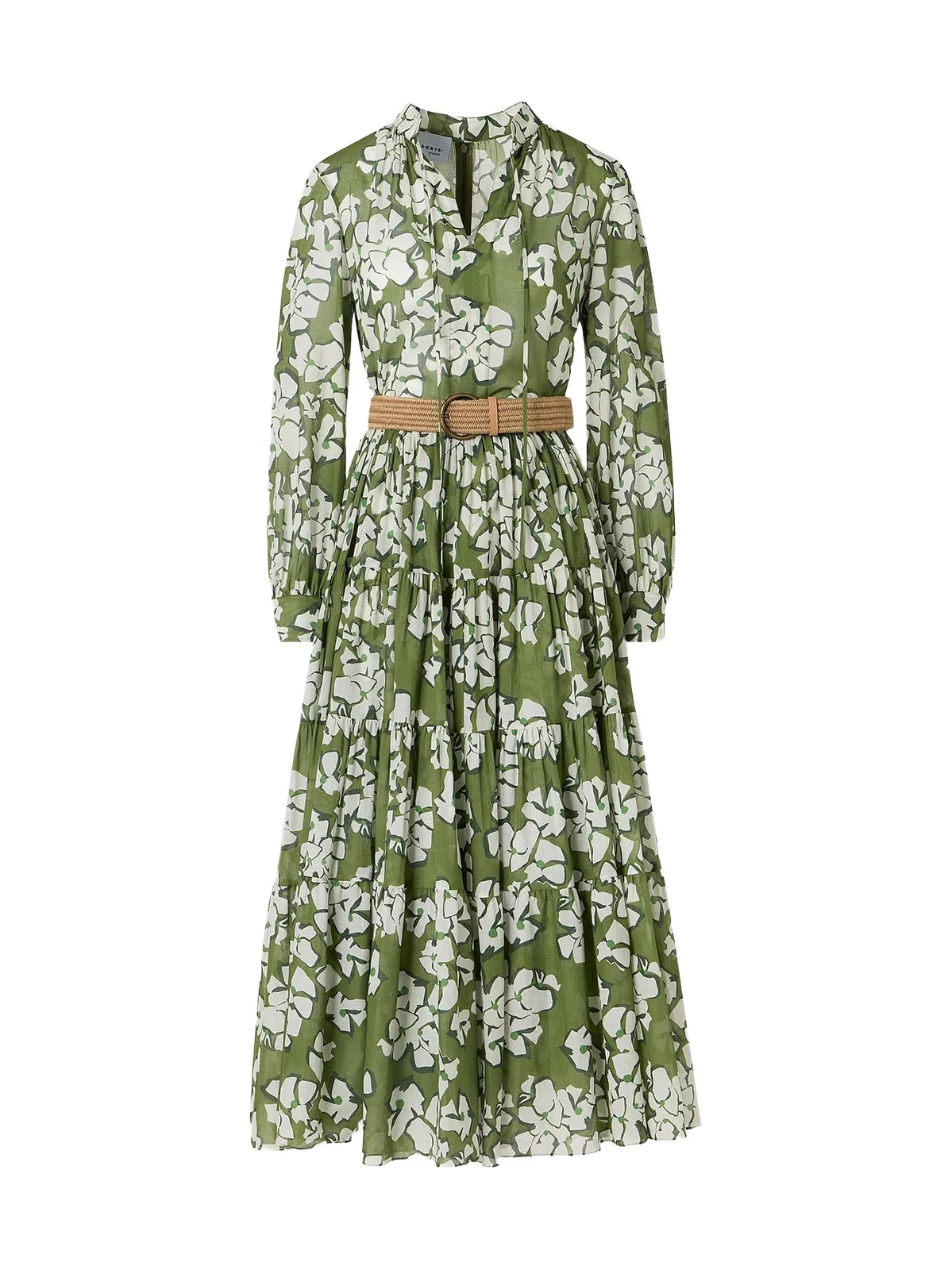 Women's Floral Cotton Belted Midi Dress Women's Floral Cotton Belted Midi Dress