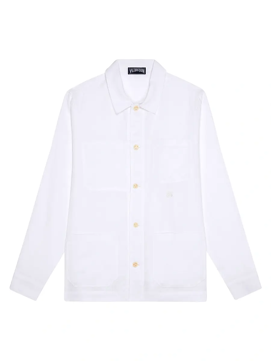 Vilebrequin Men's Linen Turtle Embroidery Shirt - Blanc | Image 1 Vilebrequin Men's Linen Turtle Embroidery Shirt - Blanc | Image 1