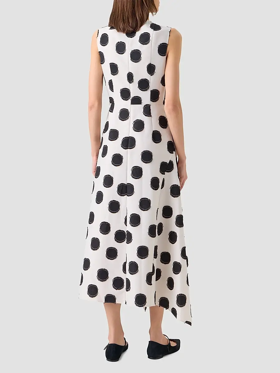 Akris punto Women's Asymmetric Fringed Polka Dot Midi Dress | Thumbnail 3