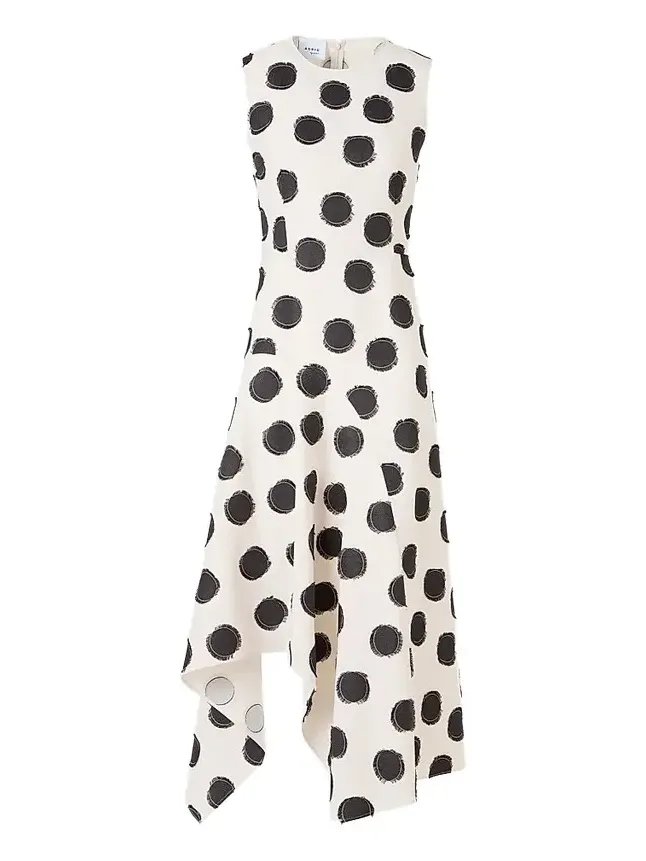 Women's Asymmetric Fringed Polka Dot Midi Dress