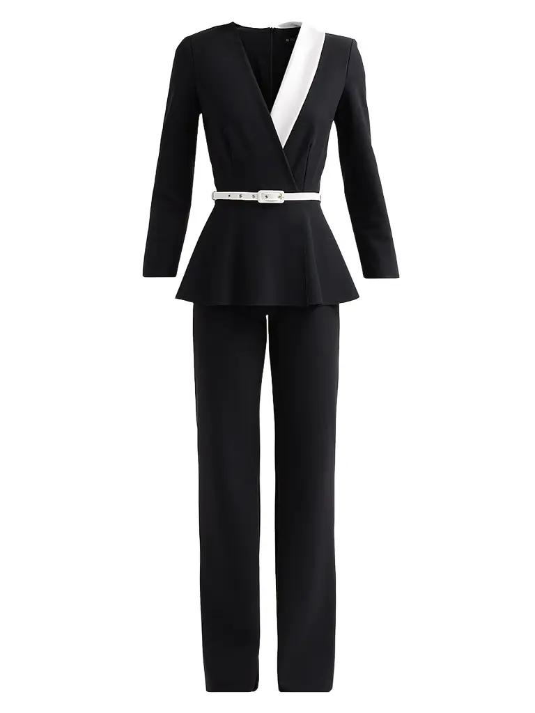 Chiara Boni La Petite Robe Women's Hollis Mix Media Peplum Jumpsuit - Black White - Size 16 | Image 1 Chiara Boni La Petite Robe Women's Hollis Mix Media Peplum Jumpsuit - Black White - Size 16 | Image 1