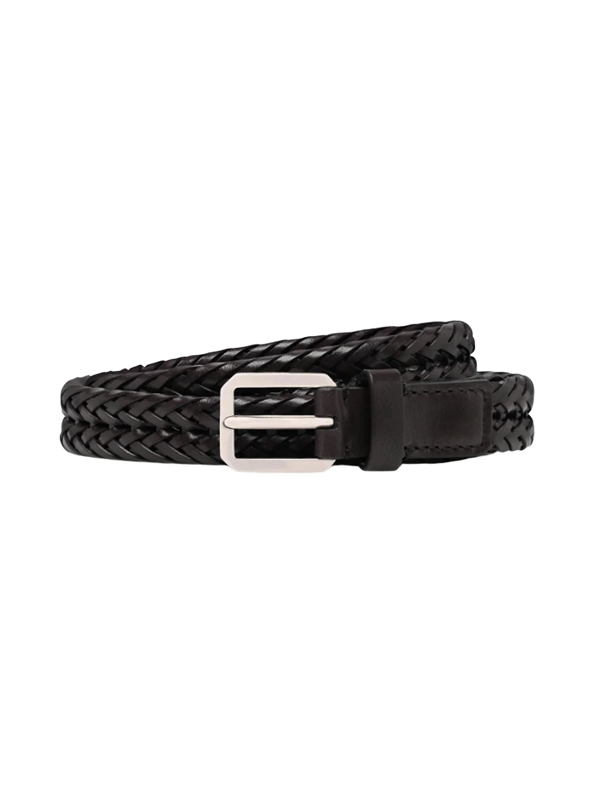 Men's Woven Leather Beveled Edge Buckle Belt