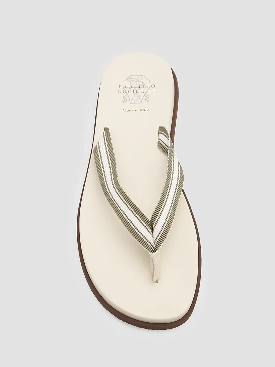 Brunello Cucinelli Men's Striped Leather Flip-Flops | Thumbnail 3