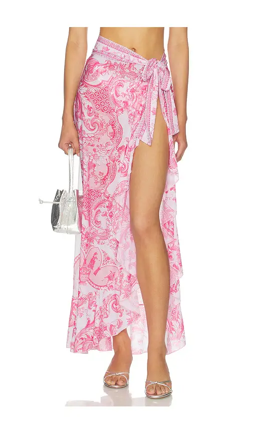 Camilla Long Sarong With Tie Waist And Frill Edge | Image 1 Camilla Long Sarong With Tie Waist And Frill Edge | Image 1