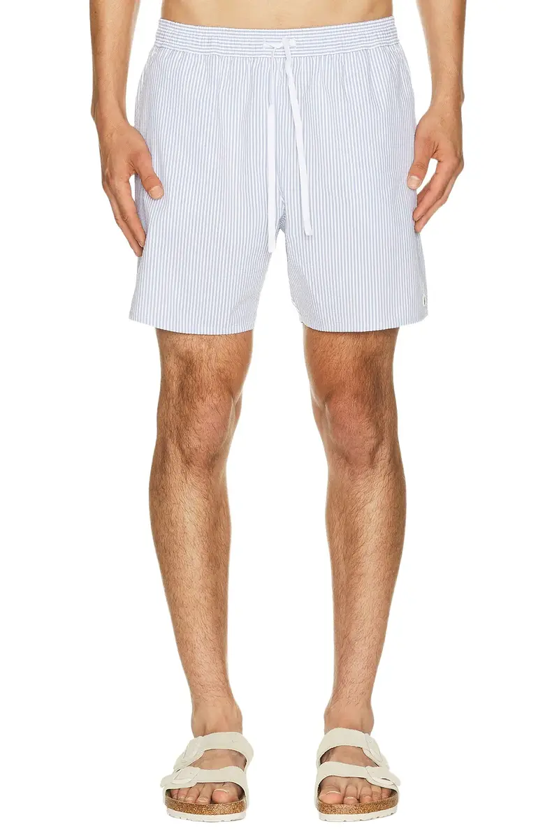 Lacoste Mid Length Striped Textured Swim Trunk