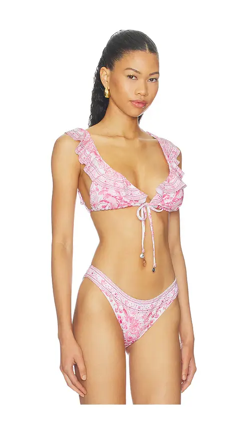 Camilla Tie Front Tri Bikini Top With Frill Neck | Thumbnail 2
