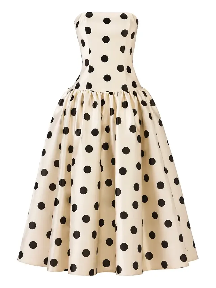 Leyla Polka-Dot Satin Maxi Dress