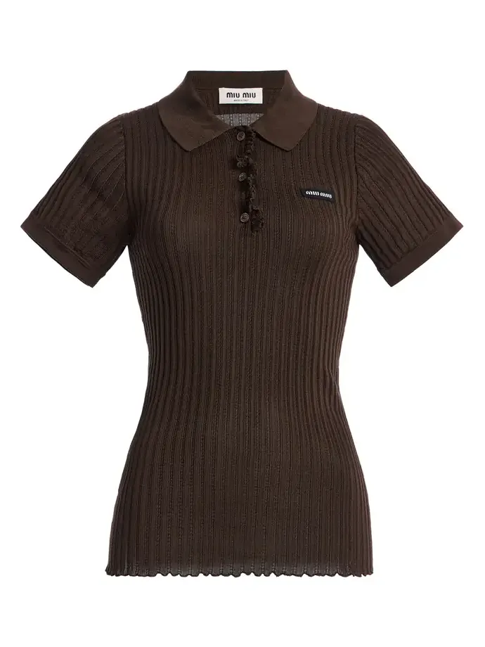 Ribbed-Knit Silk-Blend Polo