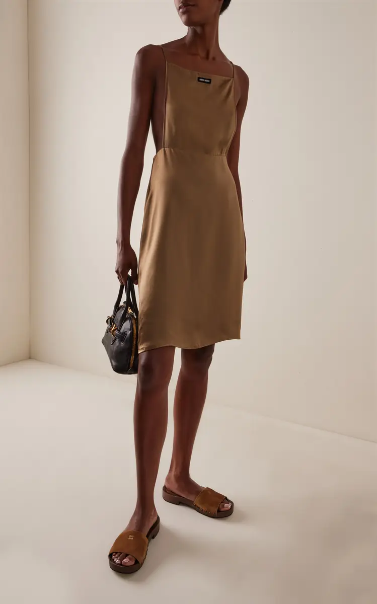 Miu Miu Ruffled Satin Midi Dress | Thumbnail 2 Miu Miu Ruffled Satin Midi Dress | Thumbnail 2