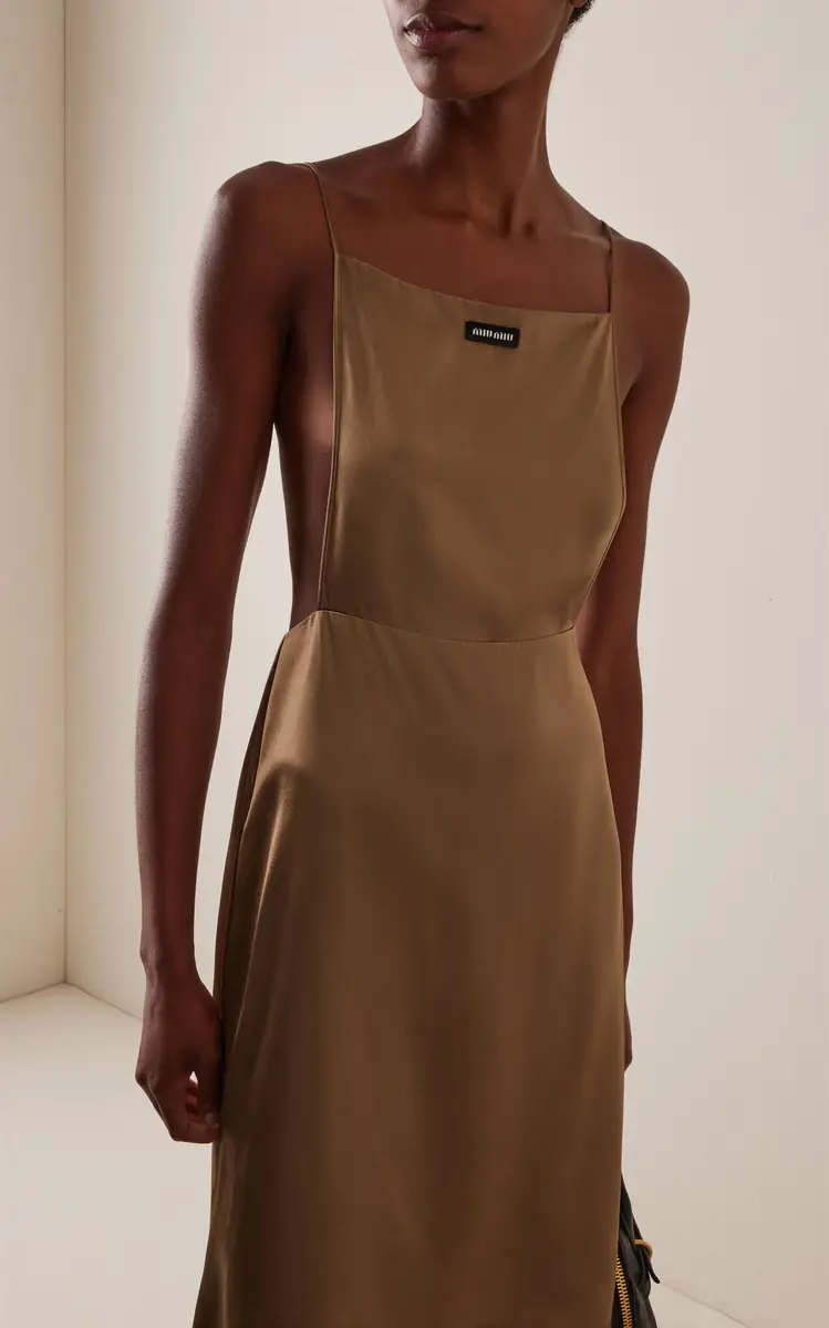 Miu Miu Ruffled Satin Midi Dress | Thumbnail 3 Miu Miu Ruffled Satin Midi Dress | Thumbnail 3