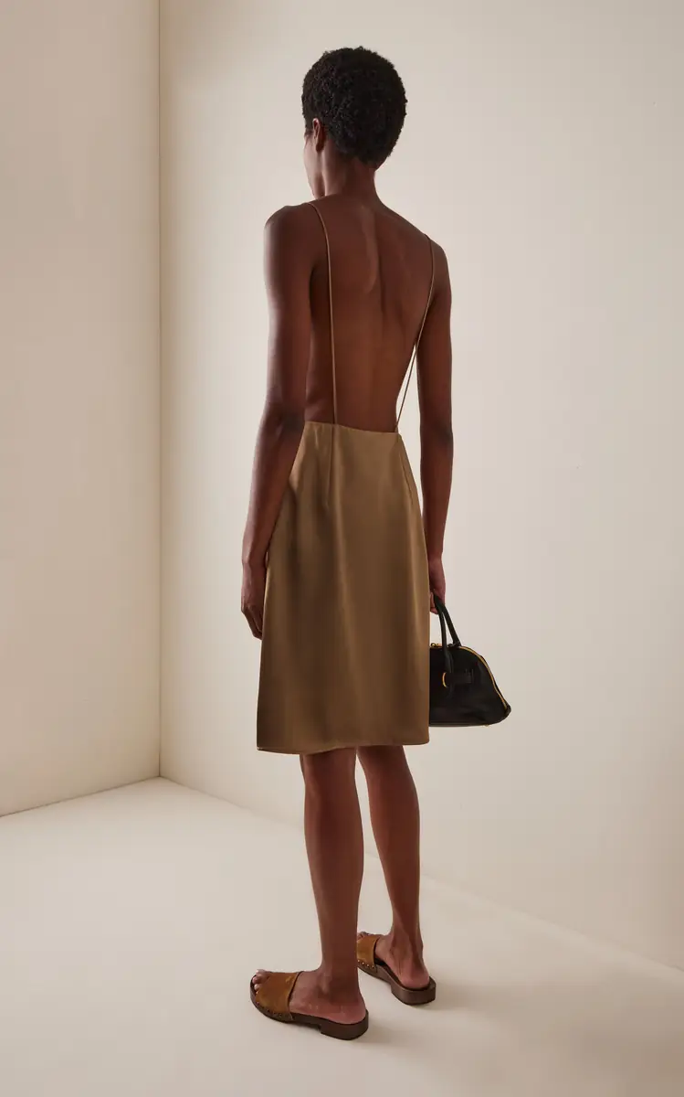 Miu Miu Ruffled Satin Midi Dress | Thumbnail 4 Miu Miu Ruffled Satin Midi Dress | Thumbnail 4
