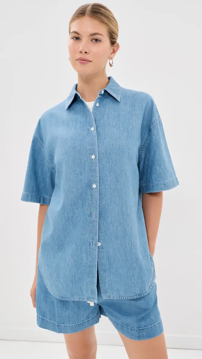 Another Tomorrow Chambray Short Sleeve Shirt | Thumbnail 2