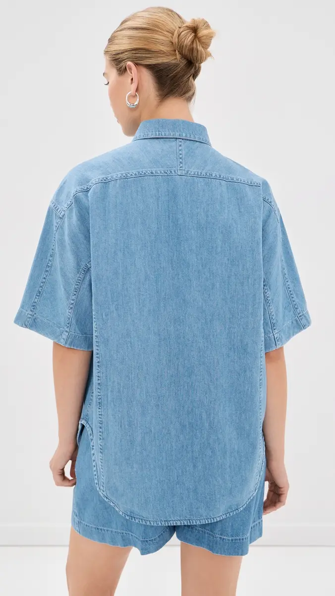 Another Tomorrow Chambray Short Sleeve Shirt | Thumbnail 3