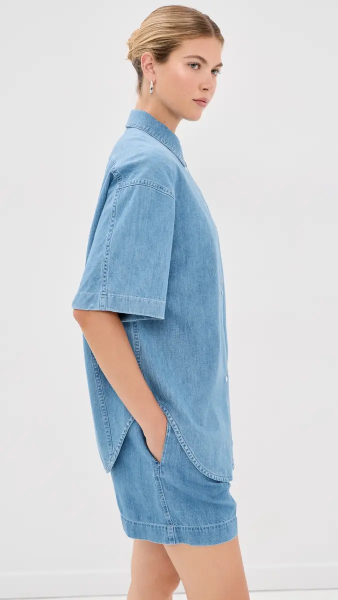 Another Tomorrow Chambray Short Sleeve Shirt | Thumbnail 4