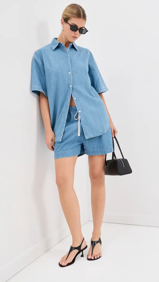 Another Tomorrow Chambray Short Sleeve Shirt | Thumbnail 5